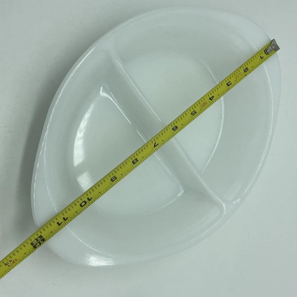 Glasbake Divided Milk Glass Oval Relish Dish Vintage MCM Rustic Farmhouse Retro